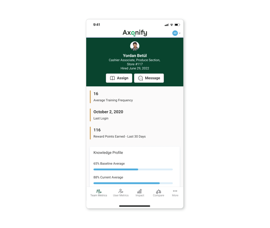 Screenshot of an employee profile in Axonify