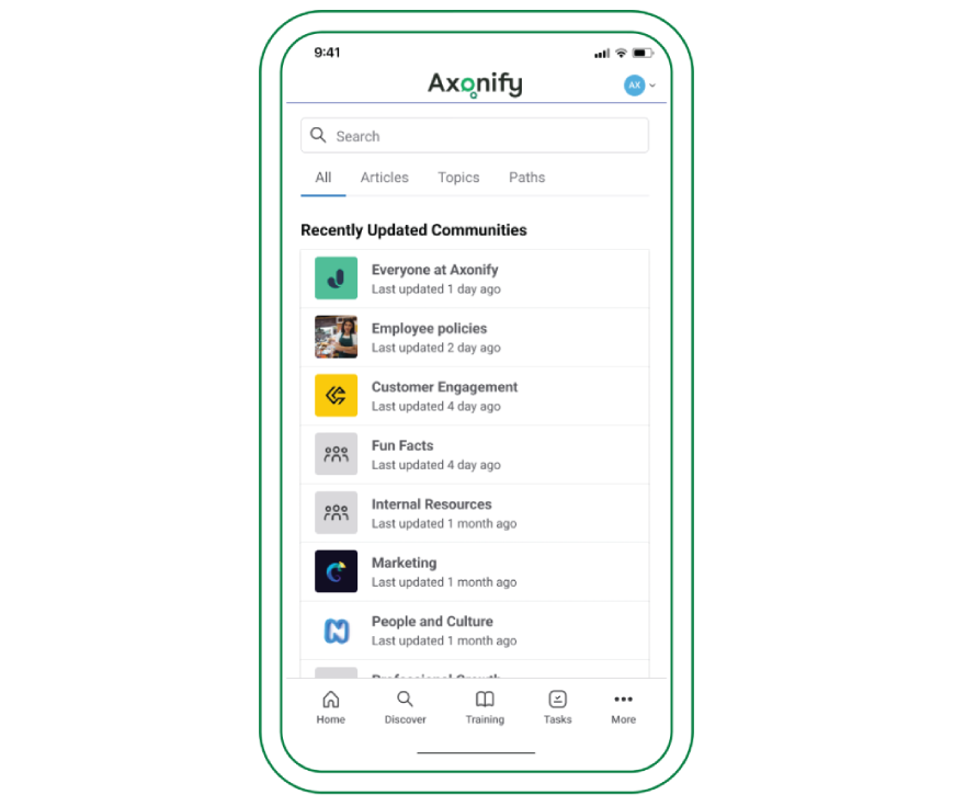 Screenshot of Axonify's information hub