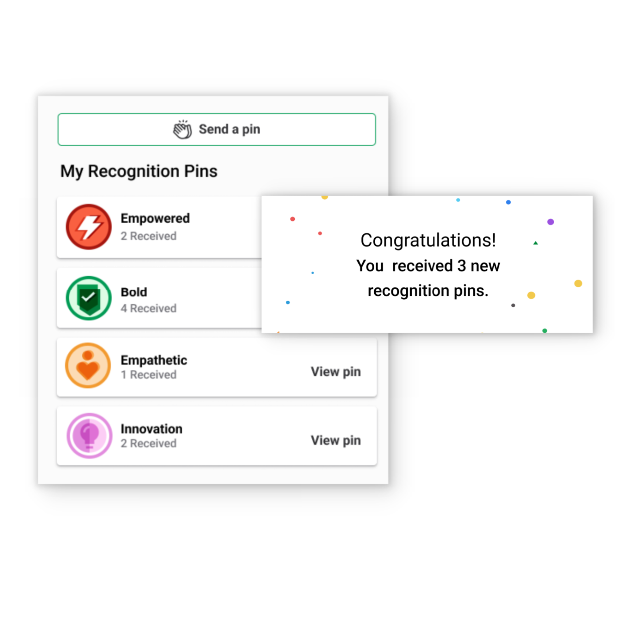 Screenshot of Recognition Pins in Axonify