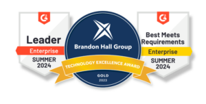 G2 Leader Enterprise Summer 2024, Brandon Hall Technology Excellence Gold 2023, Best Meets Requirements Enterprise Summer 2024
