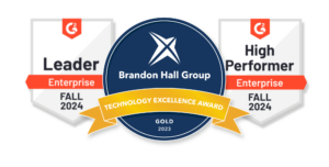 Leader enterprise, fall 2024. Brandon Hall Group, technology excellence award, gold 2023. High performer enterprise,  fall 2024.