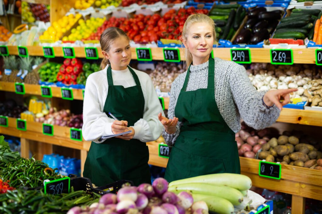Young Girl Internship At First Job At Grocery Shop