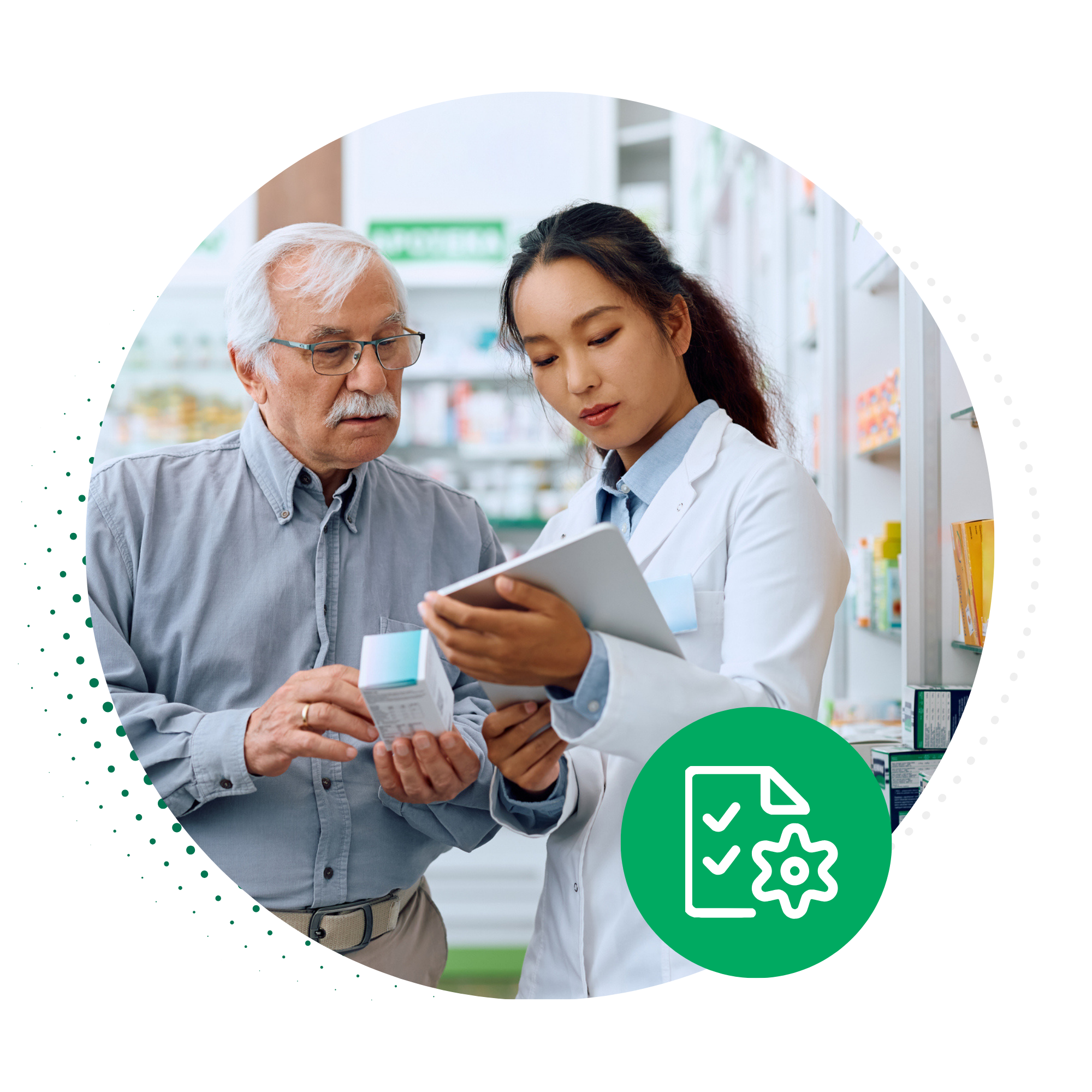 Pharmacy associate talking with a customer