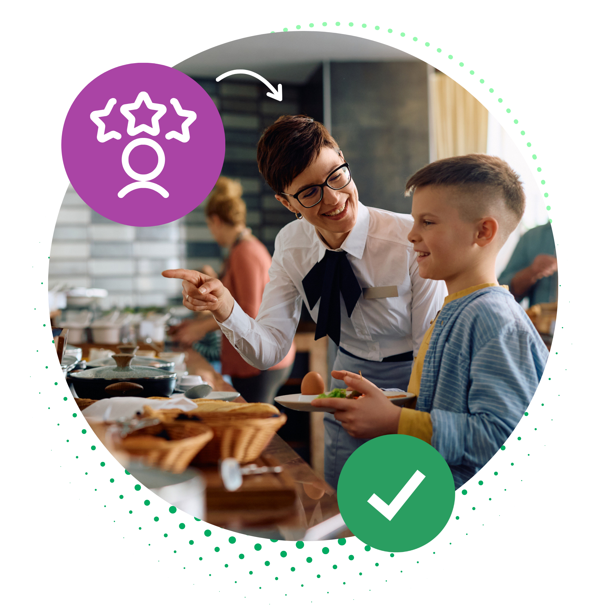 Server assisting a child in a restaurant