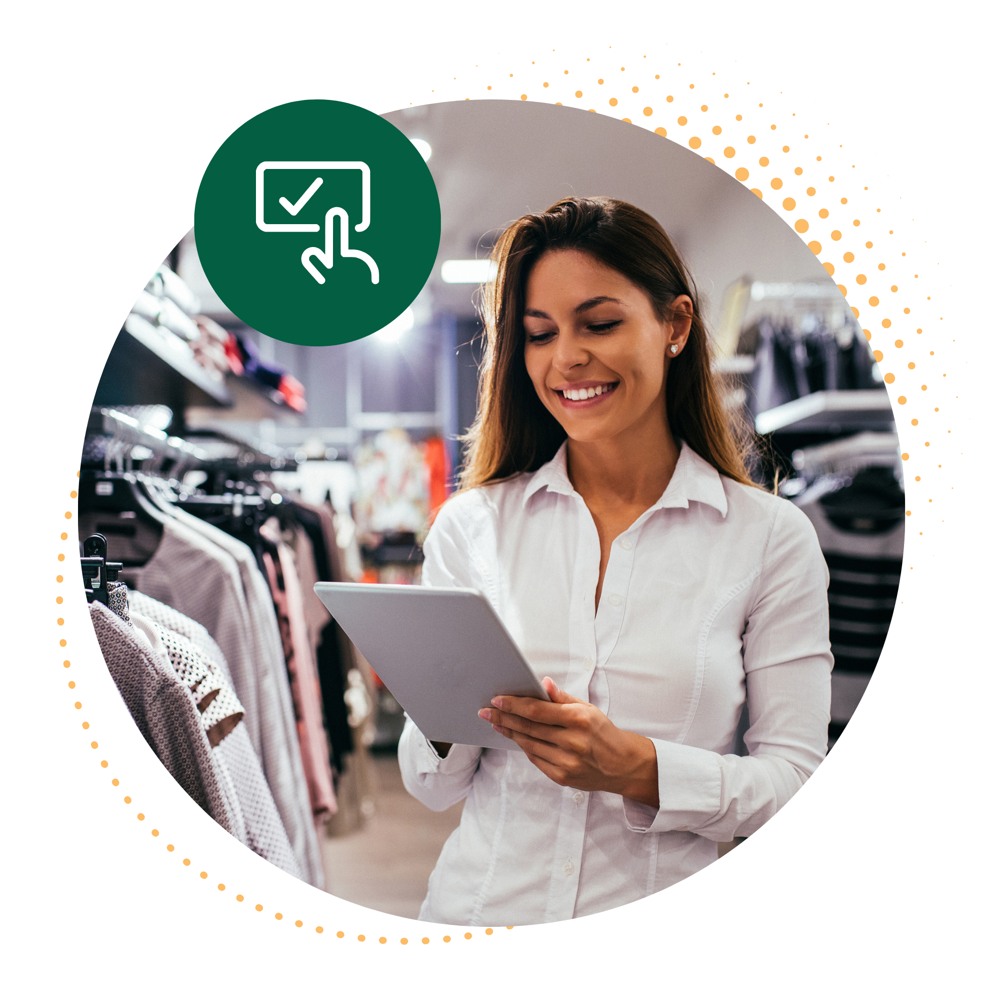 Clothing store employee looking at a tablet