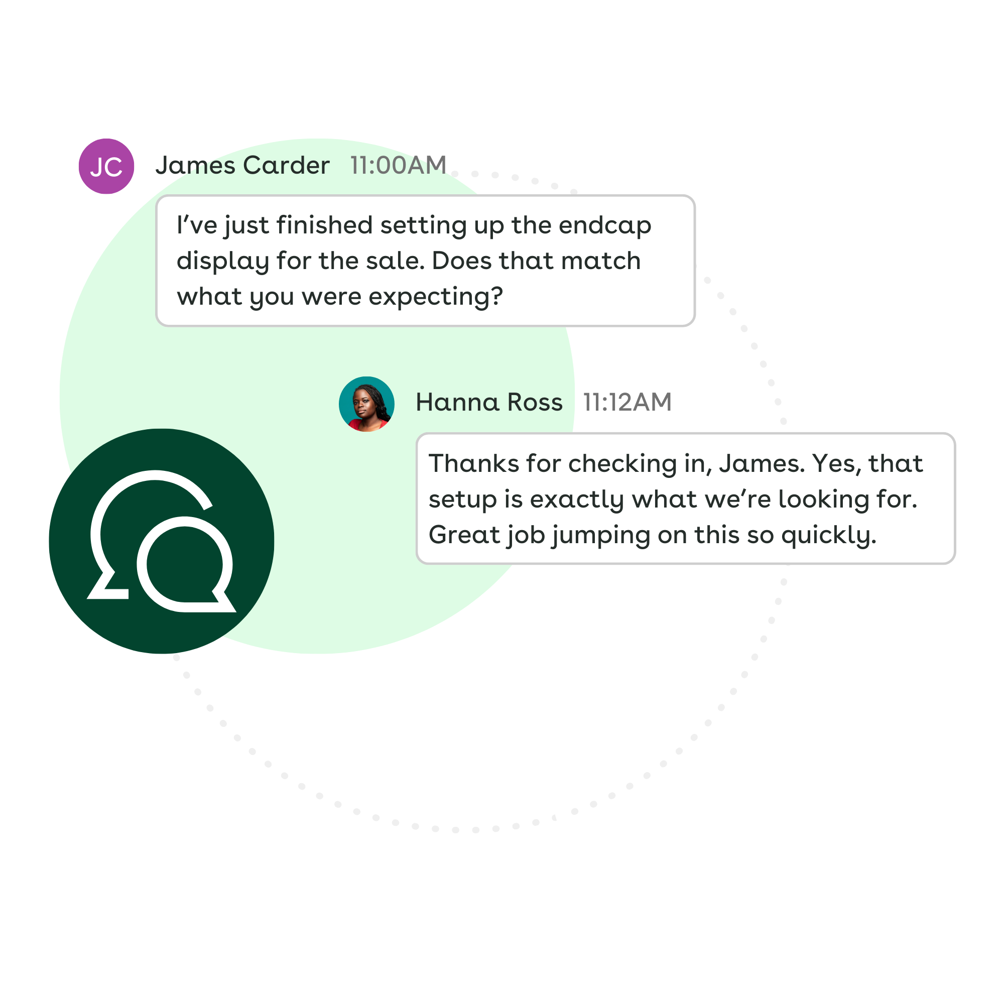 Illustration of a chat interaction in Axonify