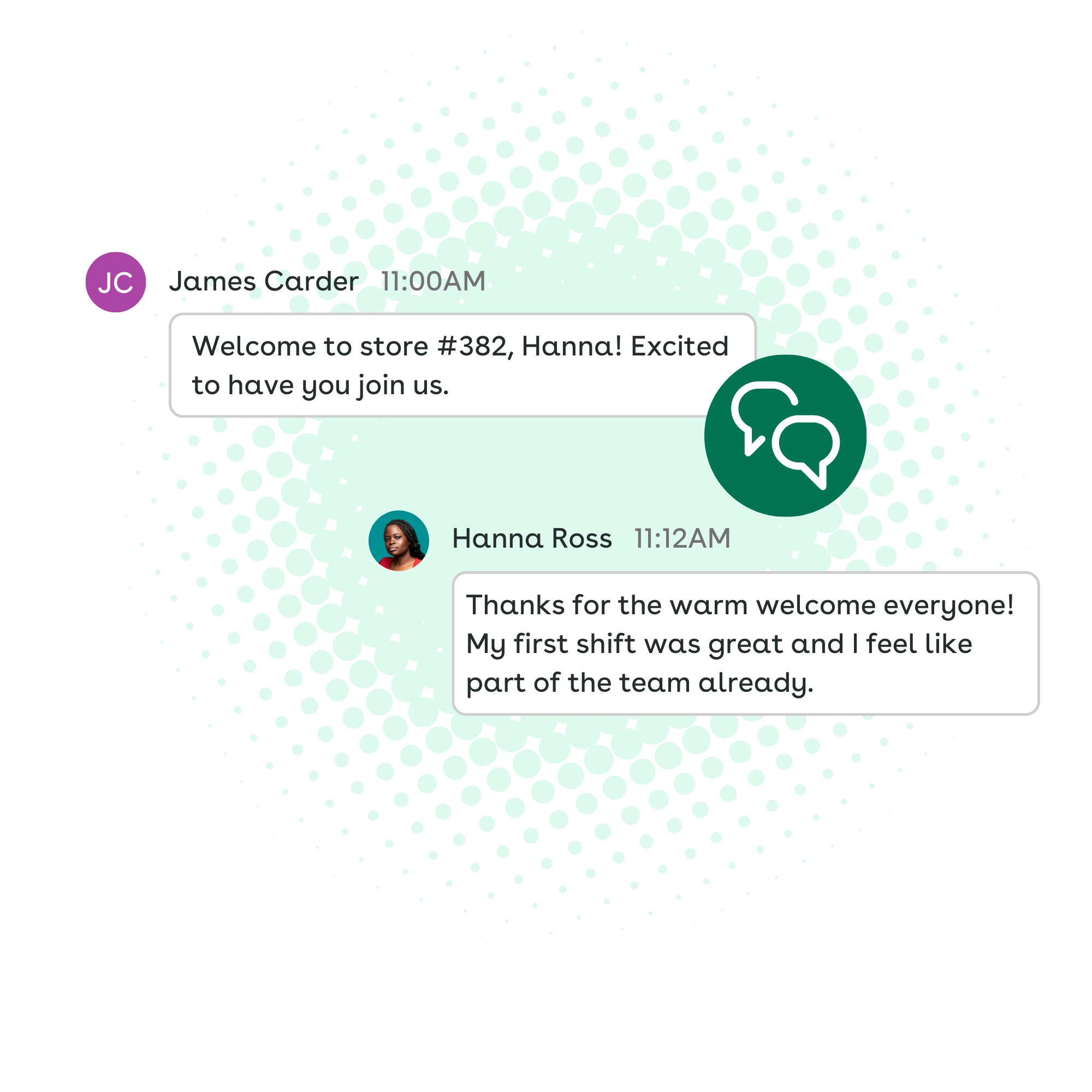 Illustration of chat features in Axonify