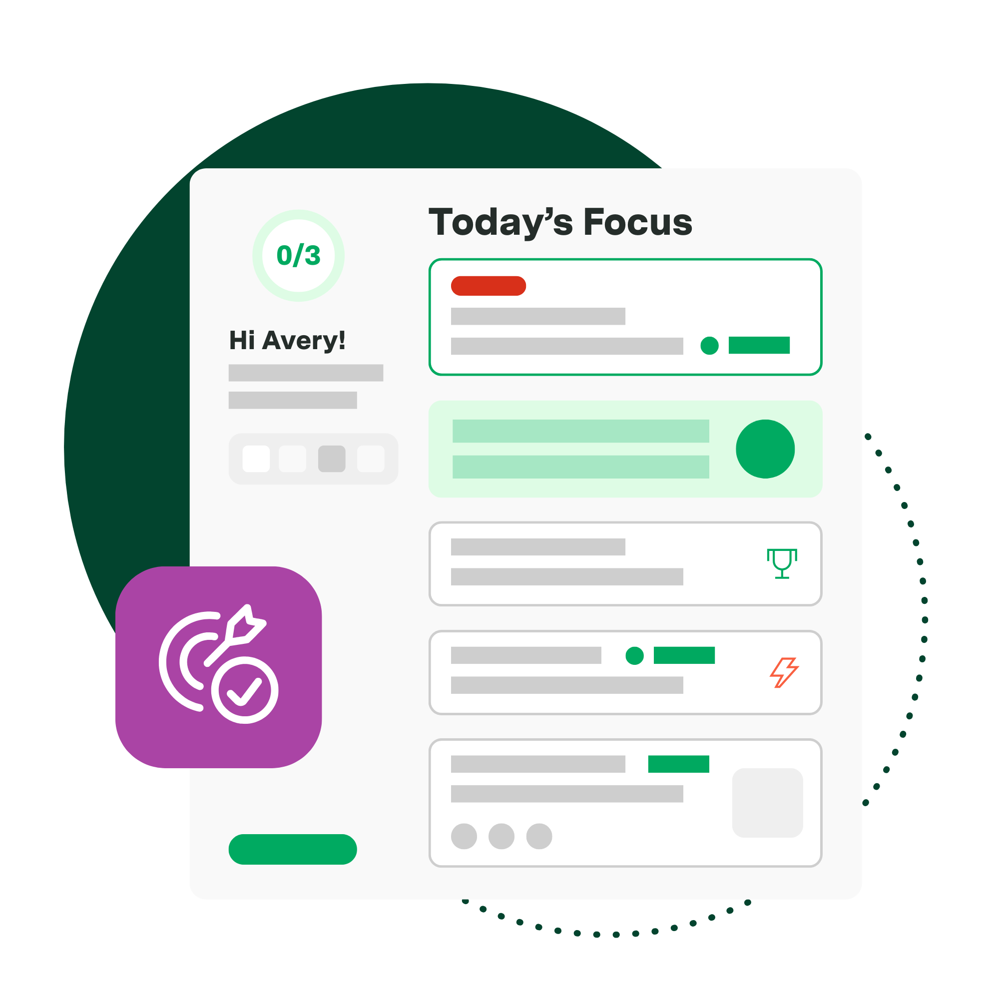 Illustration of Today's Focus screen for employees in Axonify