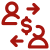 Icon showing customers moving, with a dollar sign