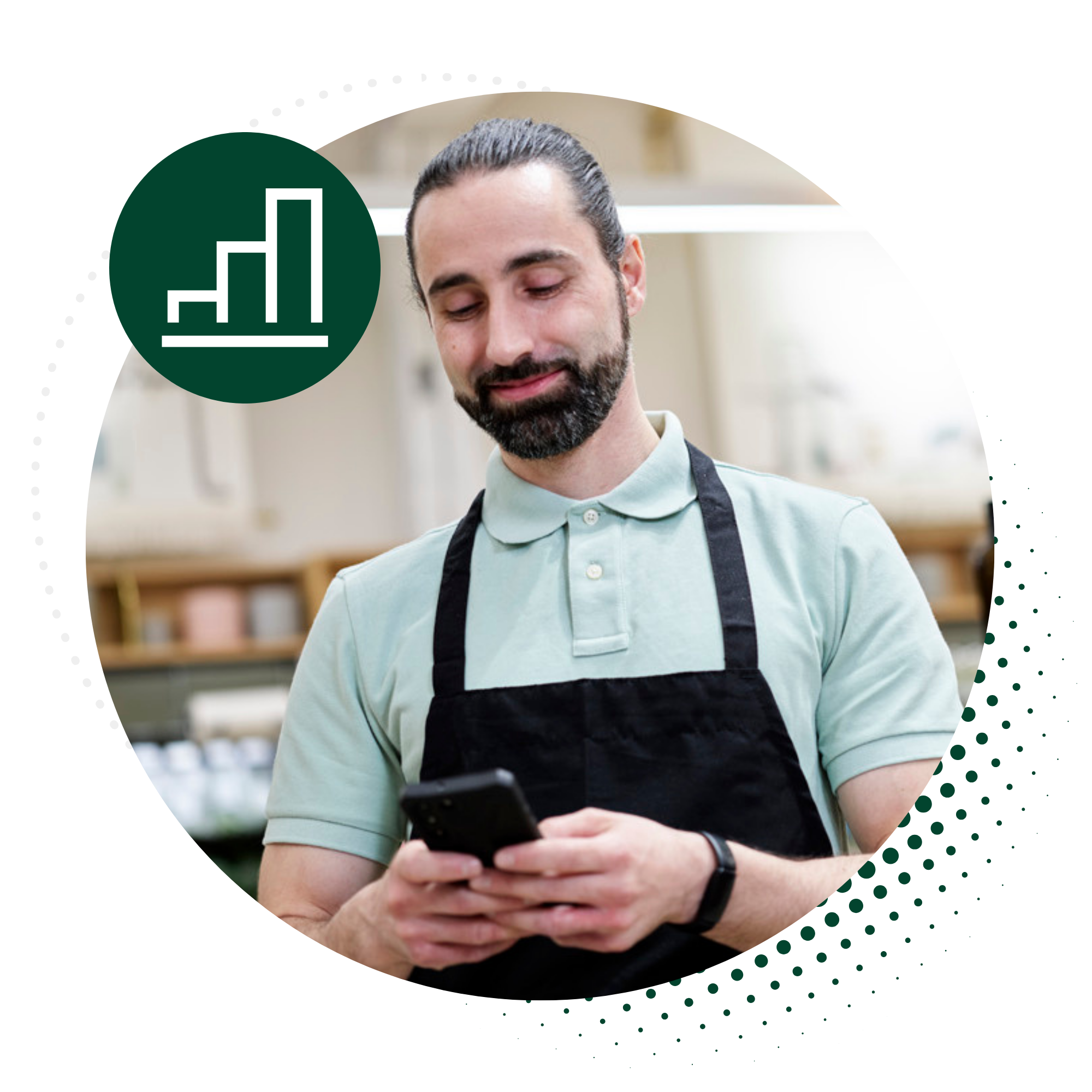 Grocery associate holding a mobile device