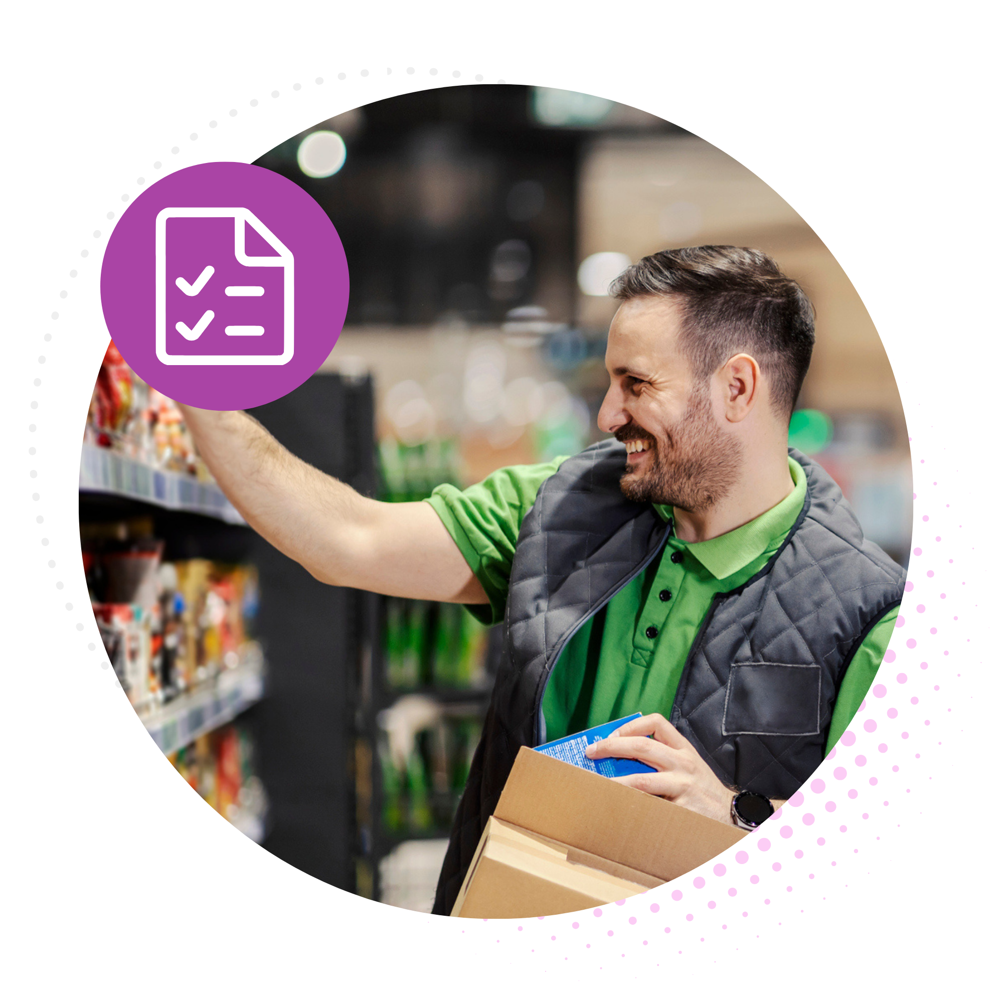 Grocery associate stocking shelves