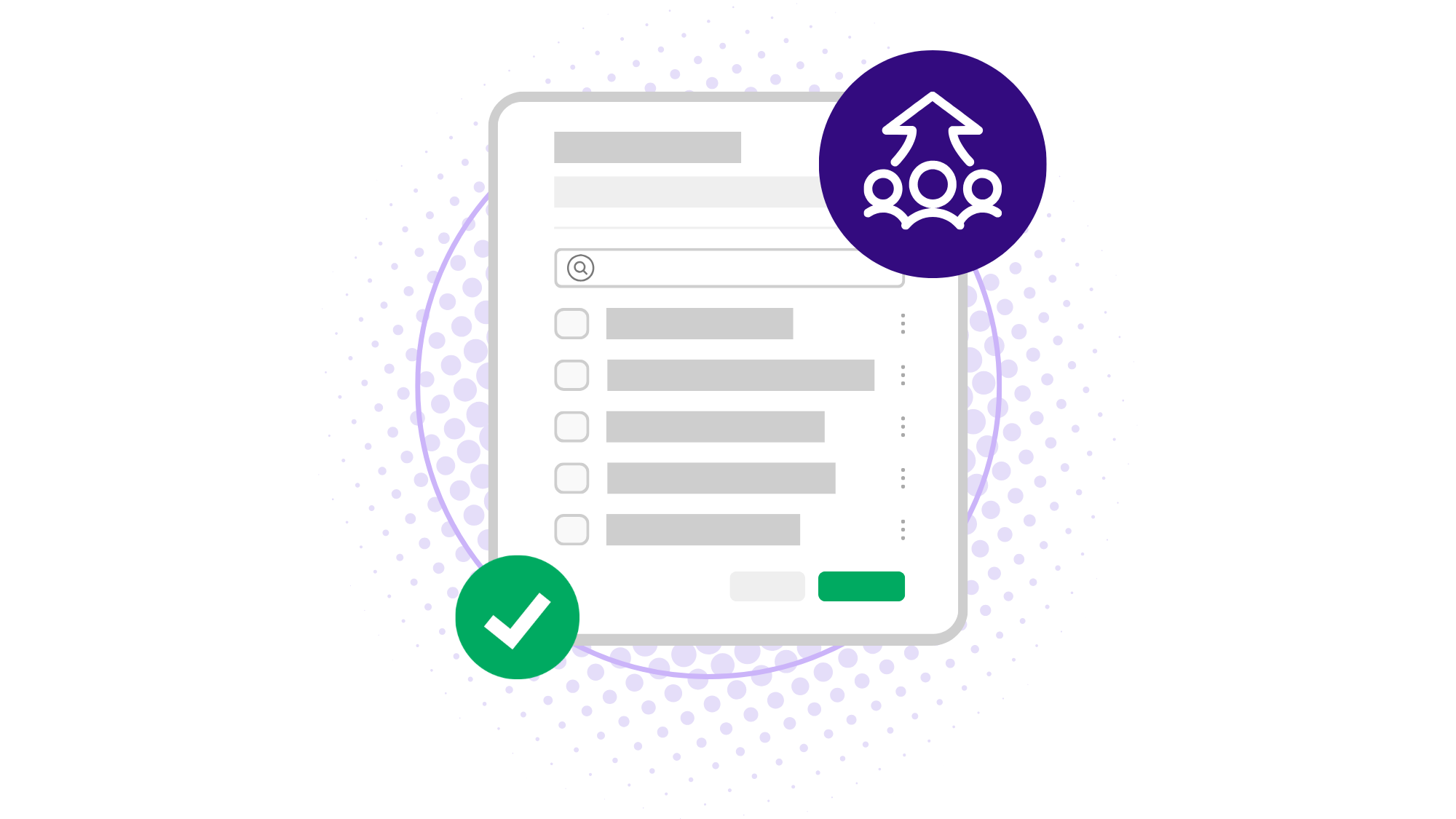 Icon representing Audience Builder, showing a list interface with a checkmark and a group of people with an upward arrow.