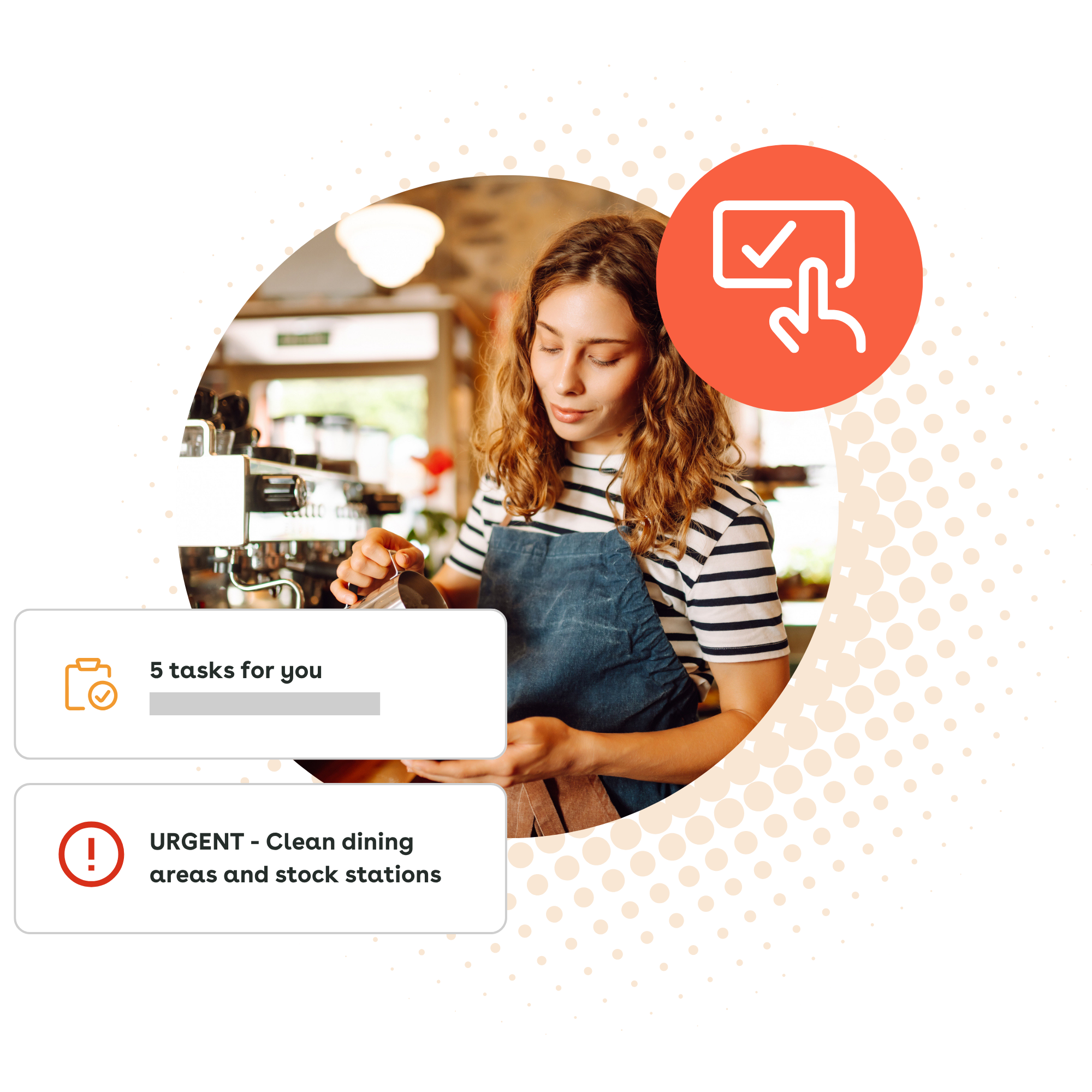 Frontline café barista managing daily tasks on shift