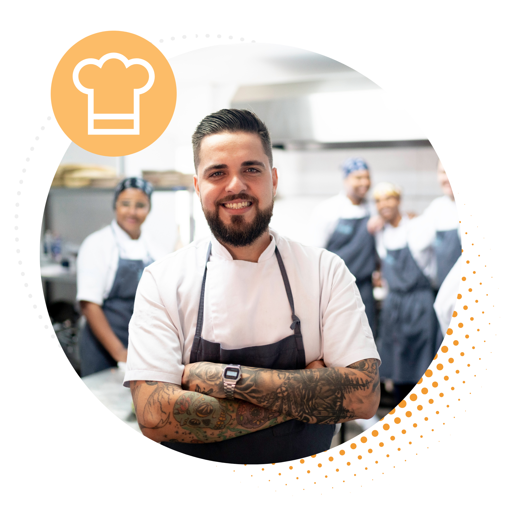 Restaurant chef and kitchen team ready for service