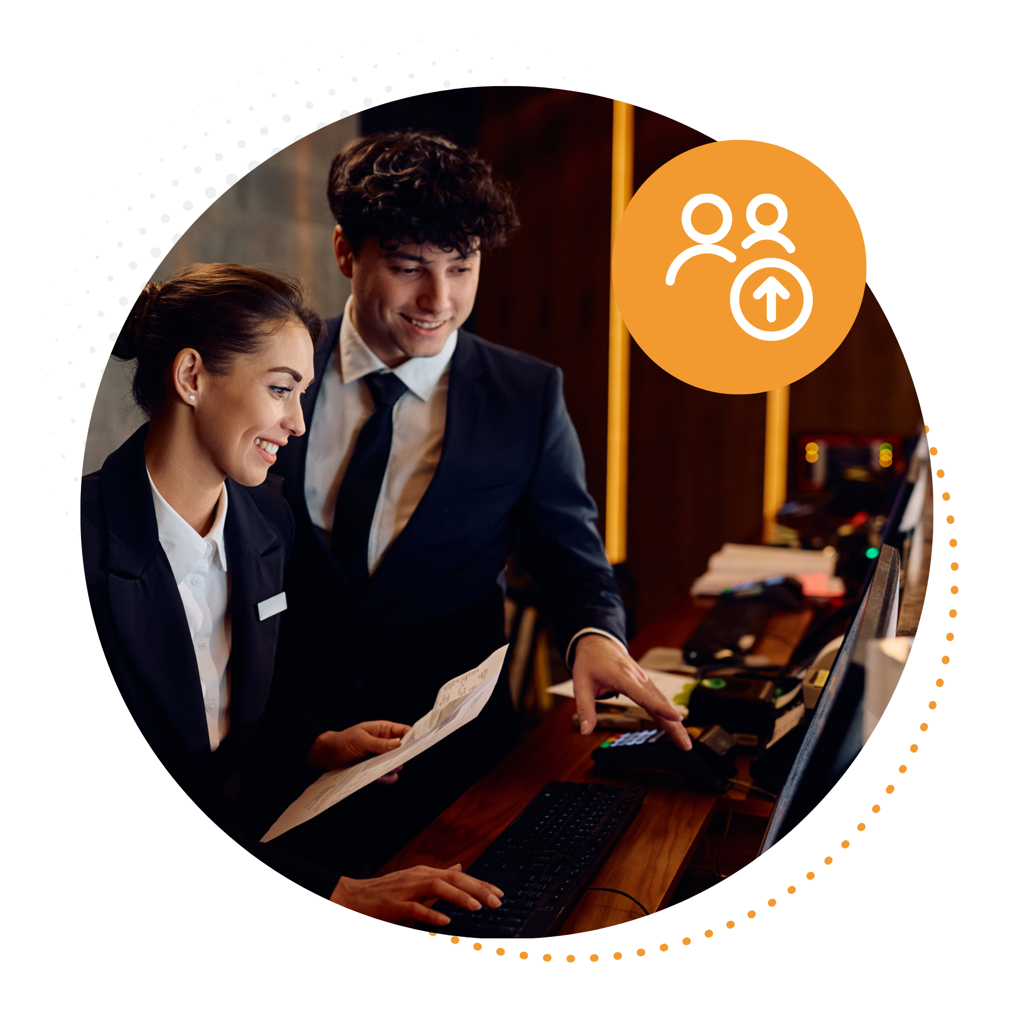 Hospitality front‑desk team improving guest service